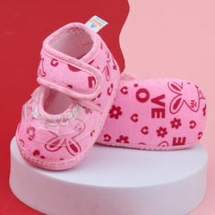 6 To 12 Months Baby Girls Velvet Printed Frill Booties (Pink)-BT4999
