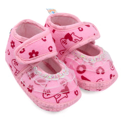 6 To 12 Months Baby Girls Velvet Printed Frill Booties (Pink)-BT4999