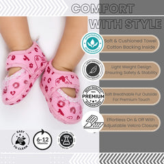 6 To 12 Months Baby Girls Velvet Printed Frill Booties (Pink)-BT4999