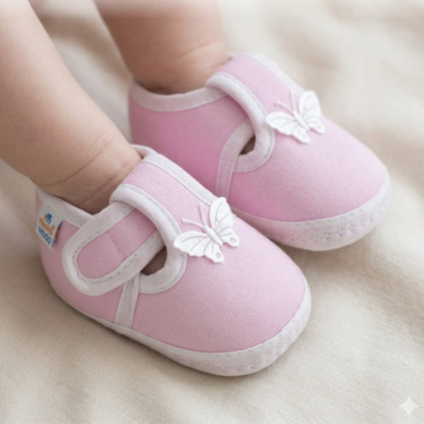 Neska Moda 6 To 12 Months Baby Boys & Girls Cotton Butterfly Velcro Booties