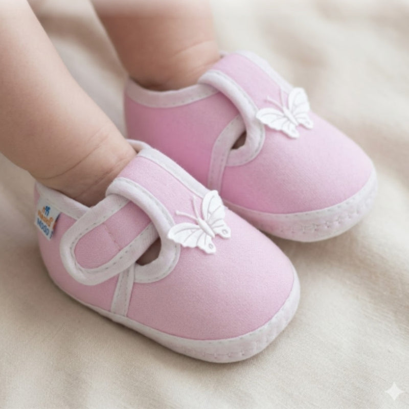 Neska Moda 6 To 12 Months Baby Boys & Girls Cotton Butterfly Velcro Booties