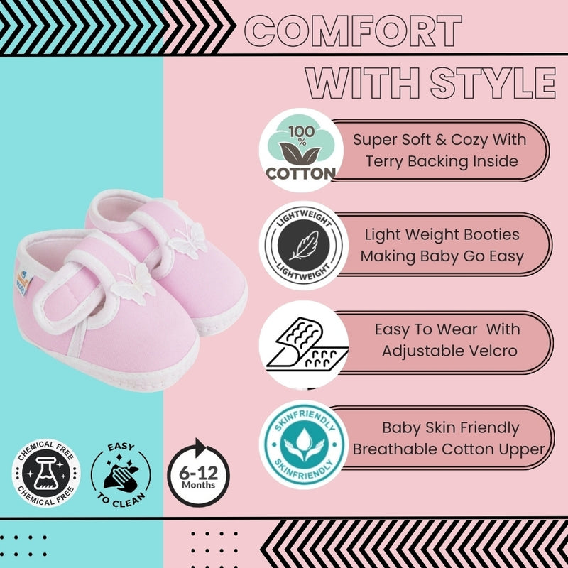 Neska Moda 6 To 12 Months Baby Boys & Girls Cotton Butterfly Velcro Booties