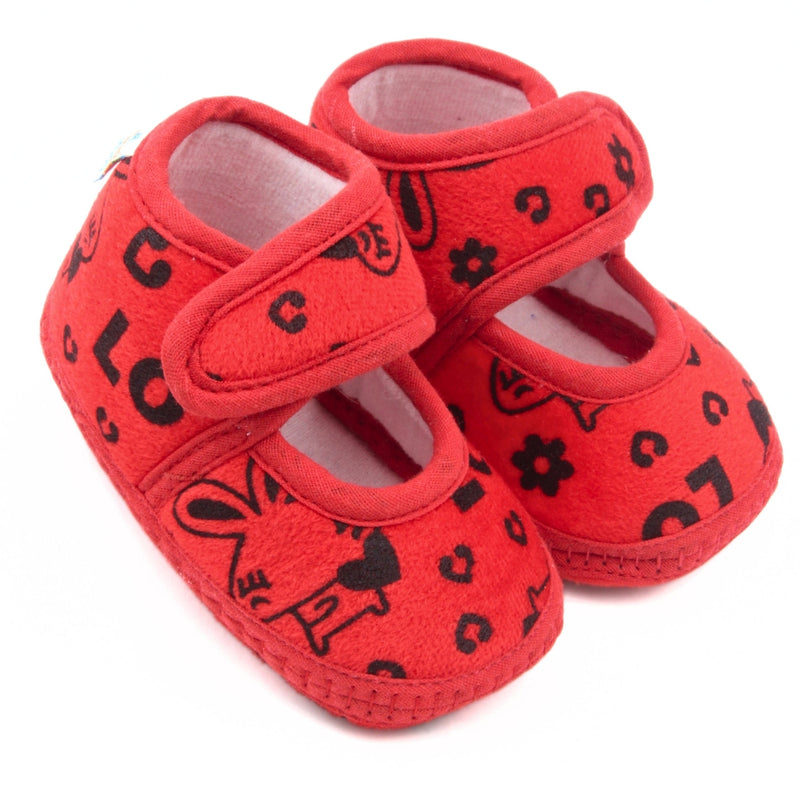 6 To 12 Months Baby Girls Velvet Printed Booties (Red)-BT5000