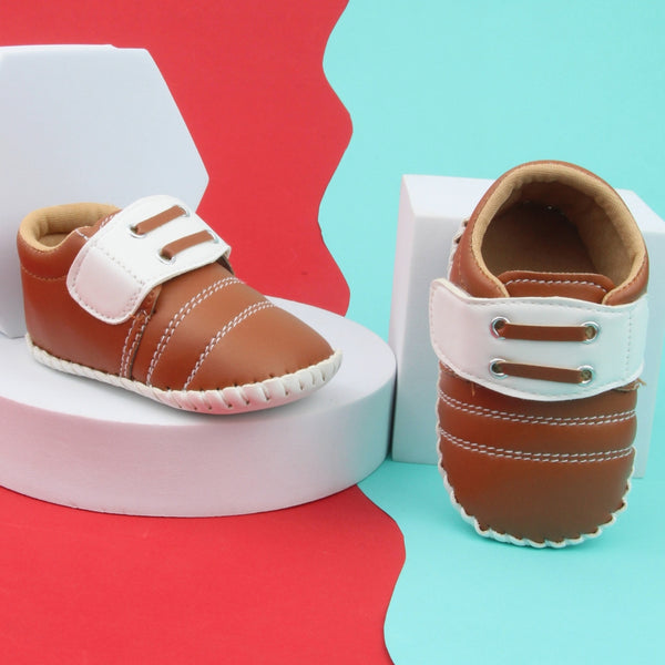 6 To 12 Months Baby Boys & Girls Booties (Brown,White)-BT5003