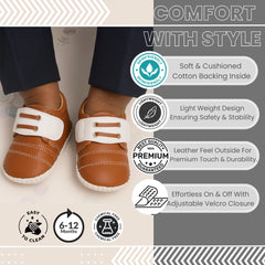 6 To 12 Months Baby Boys & Girls Booties (Brown,White)-BT5003