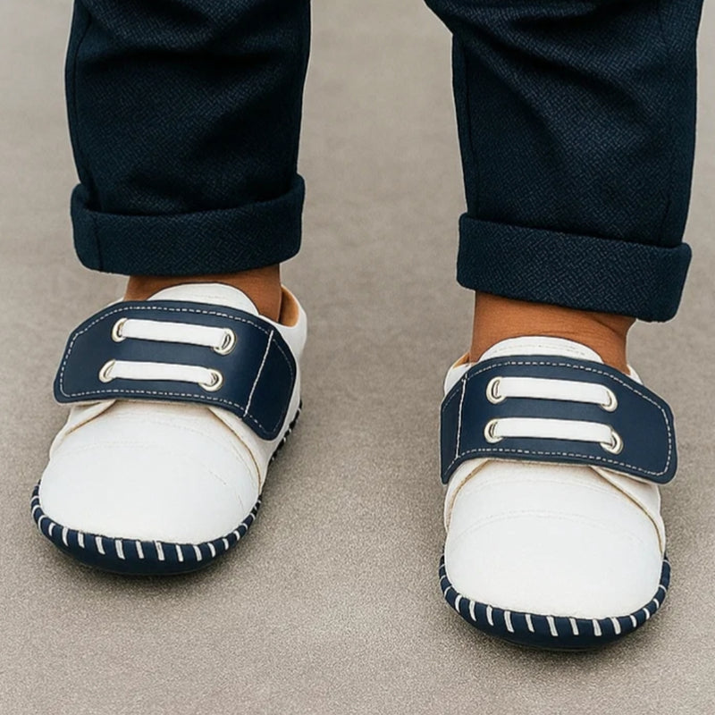 6 To 12 Months Baby Boys & Girls Booties (White,Navy)-BT5004