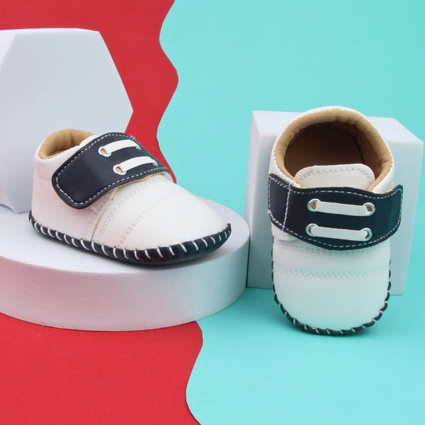 6 To 12 Months Baby Boys & Girls Booties (White,Navy)-BT5004