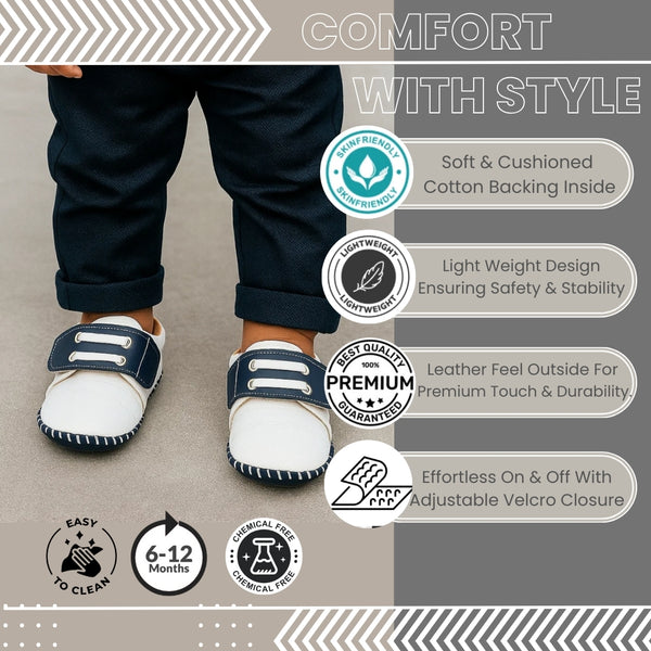 6 To 12 Months Baby Boys & Girls Booties (White,Navy)-BT5004
