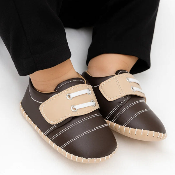 6 To 12 Months Baby Boys & Girls Booties (Dark Brown,Beige)-BT5006