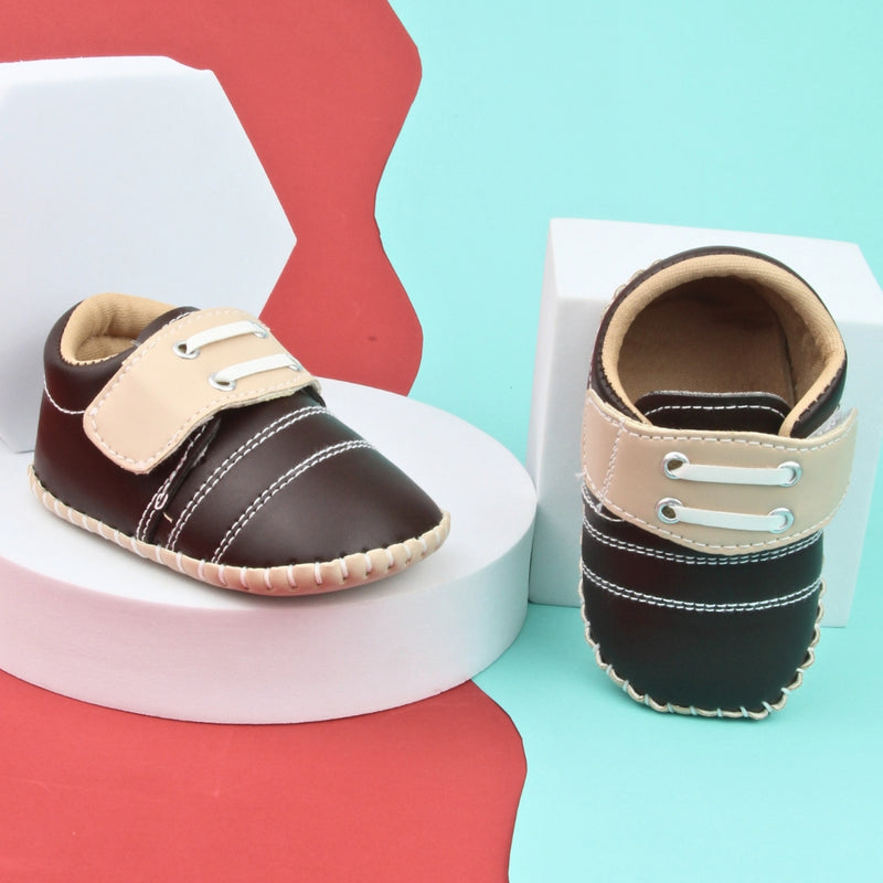 6 To 12 Months Baby Boys & Girls Booties (Dark Brown,Beige)-BT5006