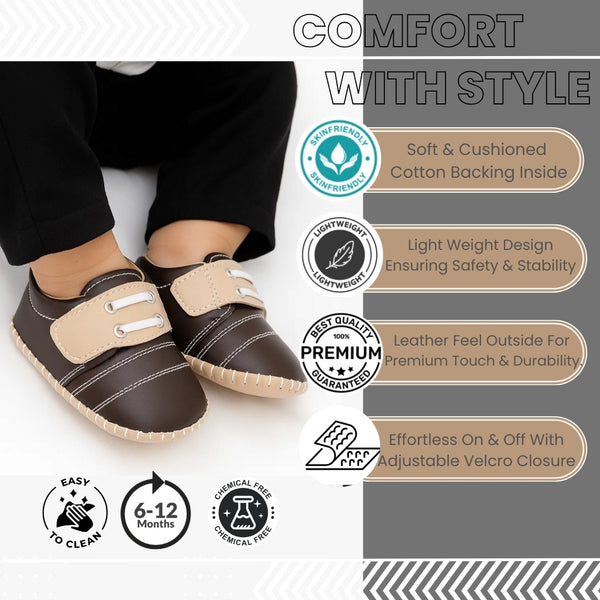 6 To 12 Months Baby Boys & Girls Booties (Dark Brown,Beige)-BT5006