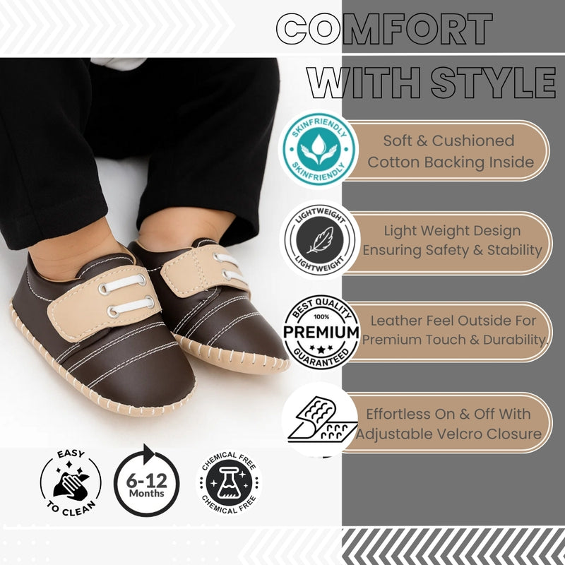 6 To 12 Months Baby Boys & Girls Booties (Dark Brown,Beige)-BT5006