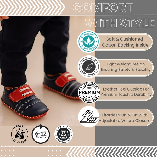6 To 12 Months Baby Boys & Girls Booties (Navy,Red)-BT5007