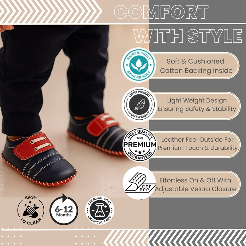 6 To 12 Months Baby Boys & Girls Booties (Navy,Red)-BT5007