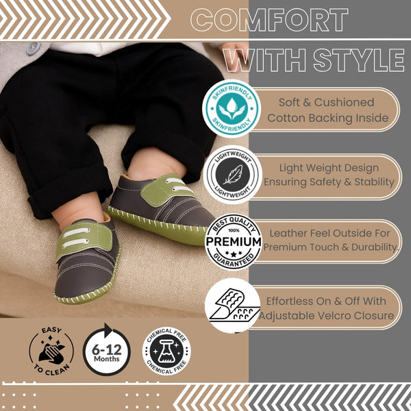 6 To 12 Months Baby Boys & Girls Booties (Grey,Green)-BT5008