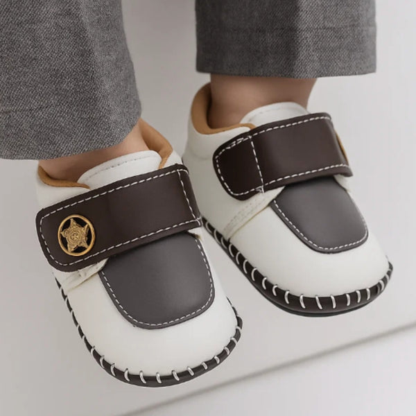 Baby Unisex Synthetic Colorblock Velcro Booties (Brown,White)-BT5009
