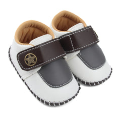 Baby Unisex Synthetic Colorblock Velcro Booties (Brown,White)-BT5009