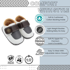 Baby Unisex Synthetic Colorblock Velcro Booties (Brown,White)-BT5009
