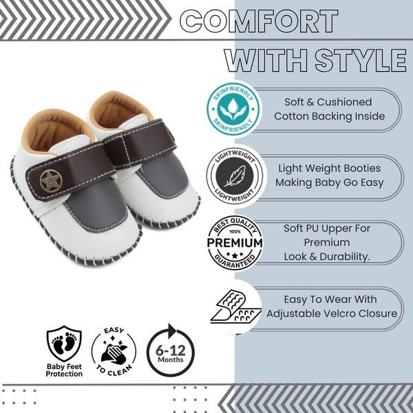 Baby Unisex Synthetic Colorblock Velcro Booties (Brown,White)-BT5009