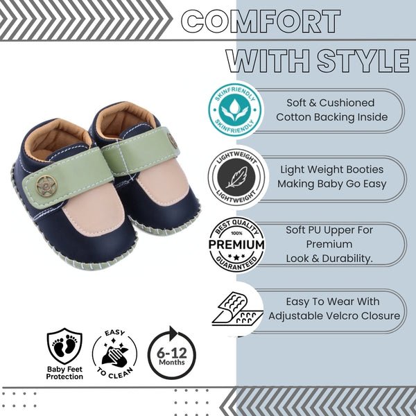 6 To 12 Months Baby Boys & Girls Star Booties (Green,Beige,Black)-BT5010
