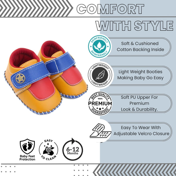 6 To 12 Months Baby Boys & Girls Star Booties (Blue,Red,Yellow)-BT5011