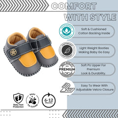 6 To 12 Months Baby Boys & Girls Star Booties (Black,Yellow,Dark Grey)-BT5013