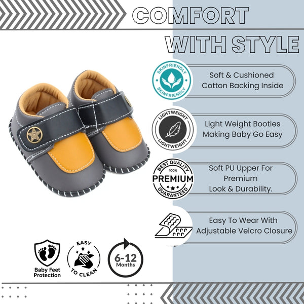 6 To 12 Months Baby Boys & Girls Star Booties (Black,Yellow,Dark Grey)-BT5013