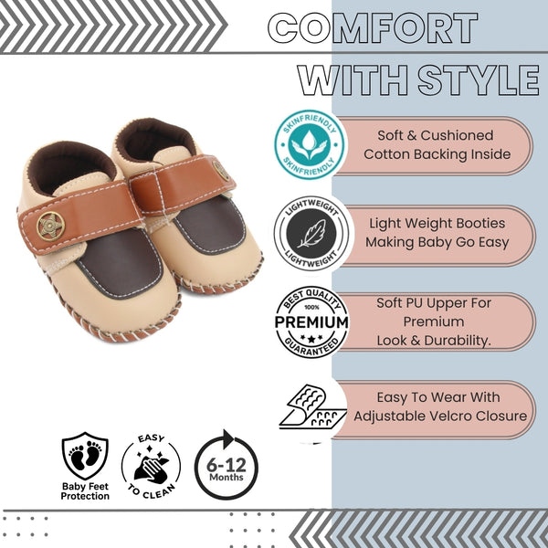 6 To 12 Months Baby Boys & Girls Star Booties (Brown,Beige)-BT5014