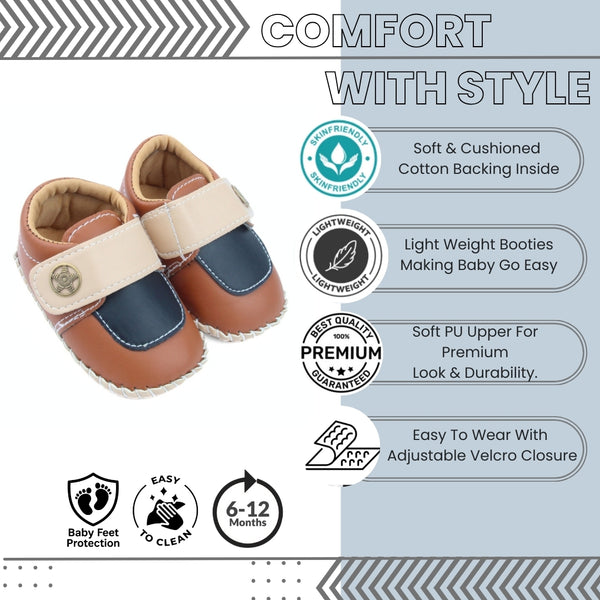 6 To 12 Months Baby Boys & Girls Star Booties (Beige,Black,Brown)-BT5015