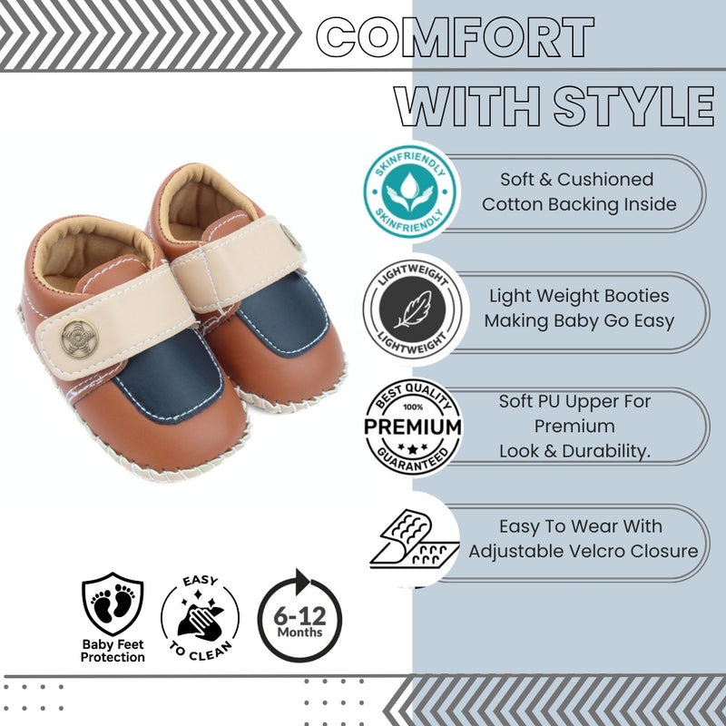 6 To 12 Months Baby Boys & Girls Star Booties (Beige,Black,Brown)-BT5015