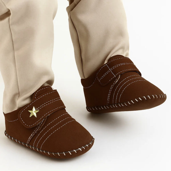 6 To 12 Months Baby Boys & Girls Velvet Star Booties (Dark Brown)-BT5016