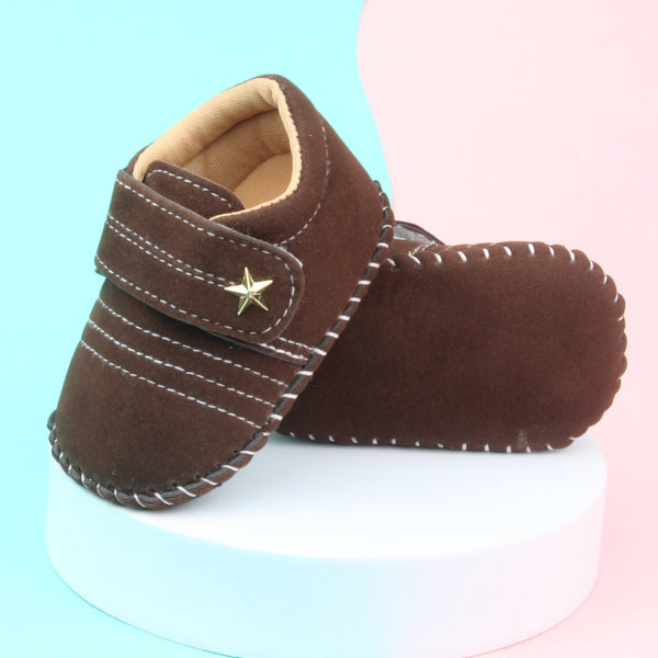 6 To 12 Months Baby Boys & Girls Velvet Star Booties (Dark Brown)-BT5016