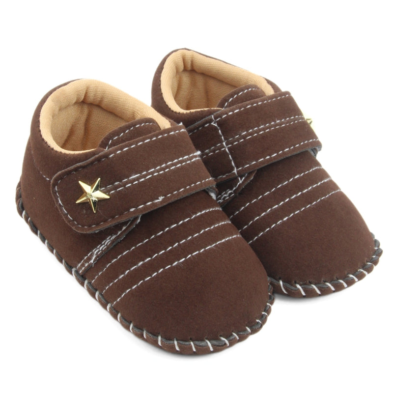 6 To 12 Months Baby Boys & Girls Velvet Star Booties (Dark Brown)-BT5016
