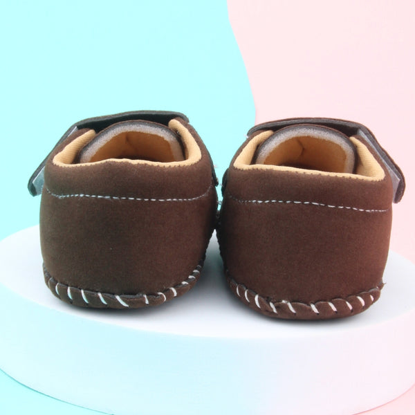 6 To 12 Months Baby Boys & Girls Velvet Star Booties (Dark Brown)-BT5016
