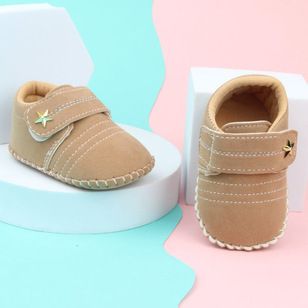 6 To 12 Months Baby Boys & Girls Velvet Star Booties (Beige)-BT5017