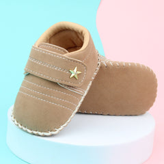 6 To 12 Months Baby Boys & Girls Velvet Star Booties (Beige)-BT5017