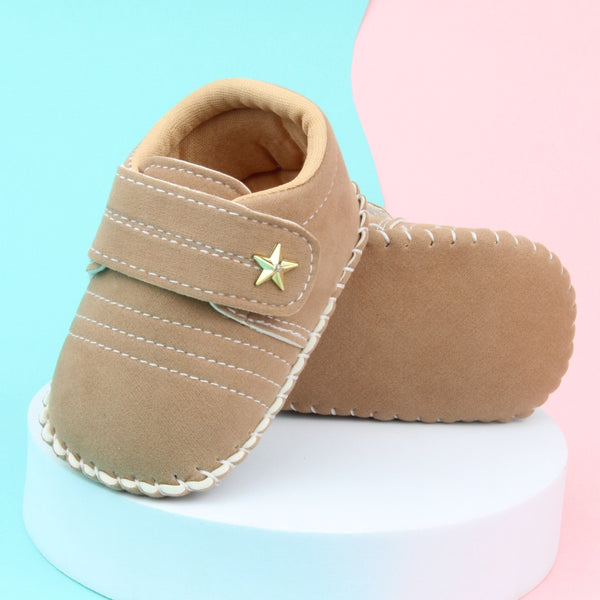 6 To 12 Months Baby Boys & Girls Velvet Star Booties (Beige)-BT5017