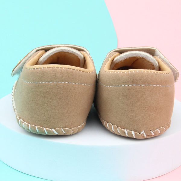 6 To 12 Months Baby Boys & Girls Velvet Star Booties (Beige)-BT5017