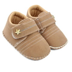 6 To 12 Months Baby Boys & Girls Velvet Star Booties (Beige)-BT5017