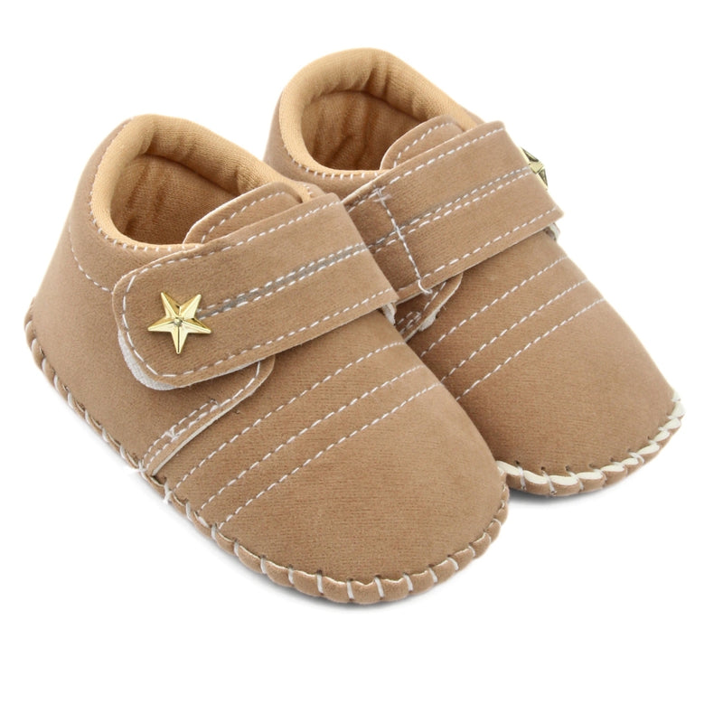 6 To 12 Months Baby Boys & Girls Velvet Star Booties (Beige)-BT5017