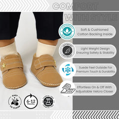 6 To 12 Months Baby Boys & Girls Velvet Star Booties (Beige)-BT5017