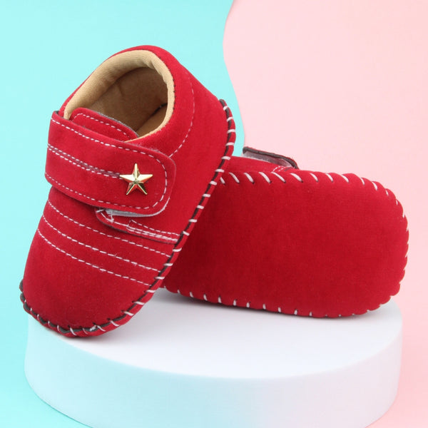 6 To 12 Months Baby Boys & Girls Velvet Star Booties (Red)-BT5018