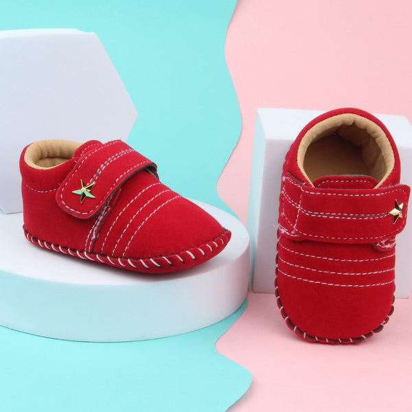 6 To 12 Months Baby Boys & Girls Velvet Star Booties (Red)-BT5018