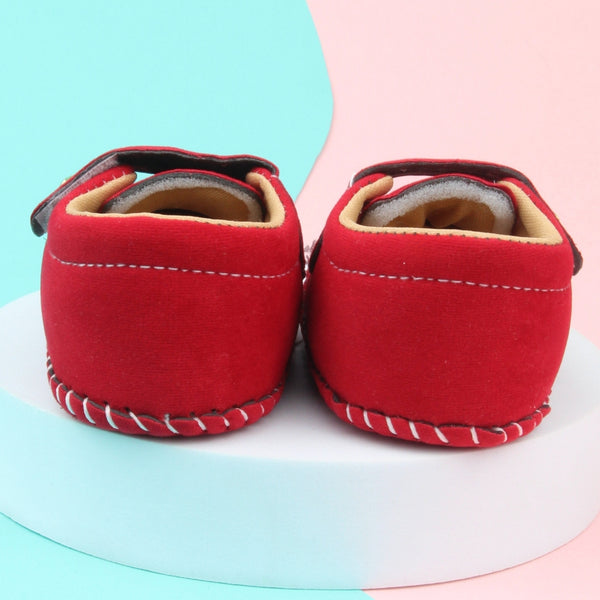 6 To 12 Months Baby Boys & Girls Velvet Star Booties (Red)-BT5018