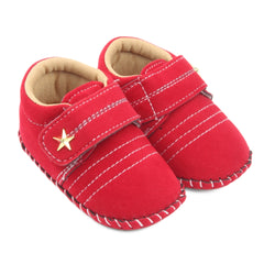 6 To 12 Months Baby Boys & Girls Velvet Star Booties (Red)-BT5018