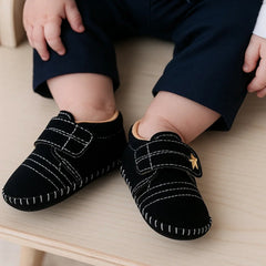 6 To 12 Months Baby Boys & Girls Velvet Star Booties (Black)-BT5019
