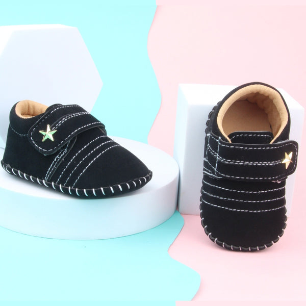 6 To 12 Months Baby Boys & Girls Velvet Star Booties (Black)-BT5019