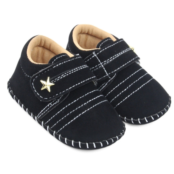6 To 12 Months Baby Boys & Girls Velvet Star Booties (Black)-BT5019