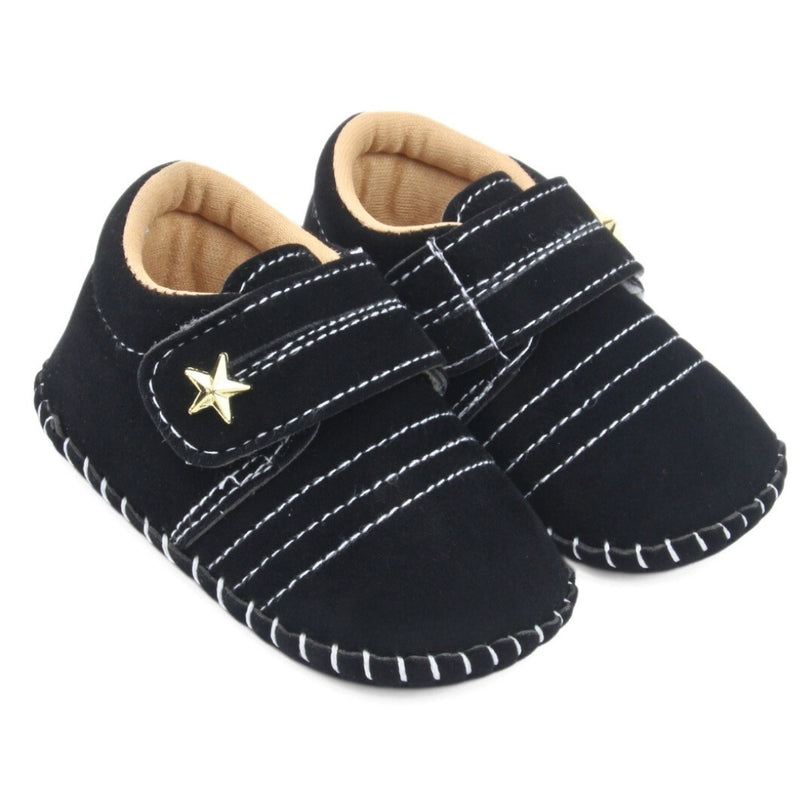 6 To 12 Months Baby Boys & Girls Velvet Star Booties (Black)-BT5019