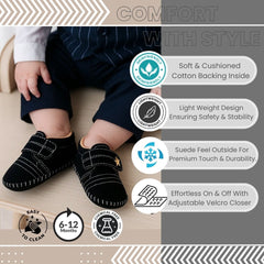 6 To 12 Months Baby Boys & Girls Velvet Star Booties (Black)-BT5019